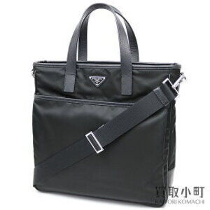 Prada Tessuto Triangle Logo Tote Bag Black Shoulder Vertical Leather